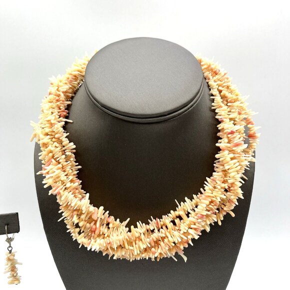 Jay King DTR  Sterling Pink Angel Skin CORAL Torsade Necklace and Earrings Set - Picture 6 of 9